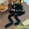 Gorro de peluche con lazo de orejas de oso para mujer, a prueba de viento, resistente al frío, protege los oídos, cálido, con doble cordón, lindo