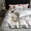 Juego de cuatro piezas de seda lavada con tacto fresco de verano, funda nórdica de seda helada, sábana y sábana bajera de Tencel sedosas y lisas estilo europeo para dormir desnudo