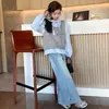 Conjunto de Menina para Primavera e Outono 2026 Novo Estilo Estilo Academia Menina Chique Colete de Tricô Camisa Jeans Conjunto de Três Peças
