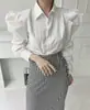 Blusa outono coreana chique novo estilo corte francês design moderno e elegante manga bufante para mulheres 17958
