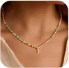 Collar Transfronterizo Europeo y Americano Nuevo de Colores con Letras Moda Perlas Arcoíris Dopamina 26 Letras Accesorios para Collar
