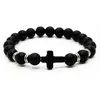 Pulseira Wish hot cross 8MM masculina pedra vulcânica fosca joias miçangas à mão atacado vendas diretas da fábrica