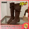 Botas altas de caña alta apiladas, de punta fina, que aumentan la altura, adelgazantes, plisadas, para mujer, nuevo otoño 2026, botas largas vintage de gamuza Maillard