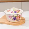 Recipiente de grasa de esmalte engrosado con tapa, recipiente de grasa resistente al calor, bol para mezclar y bol para masa, esmalte antiguo, recipiente nostálgico para macetas de medicina