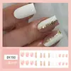 Unhas Postiças Brilhantes Francesas com Borda Branca Transfronteiriças Manicure Simples de Comprimento Médio Estilo Europeu e Americano Unhas Postiças Quadradas Europeias