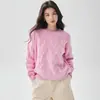 Colección Otoño 2026: Suéter de punto trenzado con cuello redondo de cachemira para mujer, corte holgado, estilo relajado, capa base