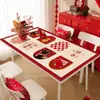 Mantel de Mesa de Año Nuevo, a Prueba de Aceite, Impermeable, No Requiere Lavado, Anti-Quemaduras, Mantel para Mesa de Café con Atmósfera Roja, Protector de Mesa con Dibujo Animado del Año del Caballo