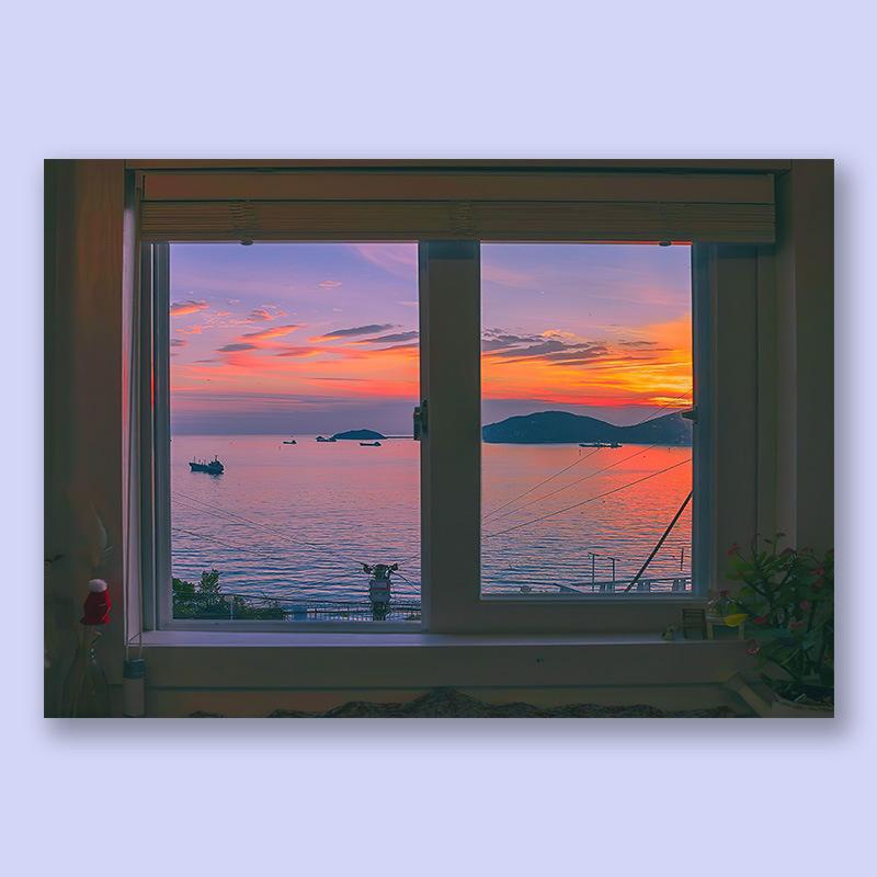 超好看！温馨紫色海景晚霞A款大海文艺墙面桌面装饰画油画布6送