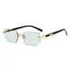 Gafas de sol de moda sin montura transfronterizas nuevas para hombre, gafas de sol con ribete europeo y americano para mujer, gafas de sol personalizadas al por mayor cuadradas
