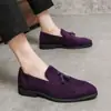 Mocasines Británicos con Borlas para Hombre Zapatos de Gamuza de Cuero Modernos Slip-On Perezosos Casuales Transfronterizos Talla Grande Zapatos de Cuero