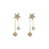 Pendientes Largos de Perlas con Borlas y Estrella de Cinco Puntas, Lujo Ligero, Gama Alta, Personalizados, Pendientes Versátiles para Mujer, Pendientes de Estrella Nicho para Mujer