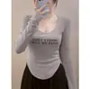 De Rong Capa Base Térmica para Mujer Otoño e Invierno 2024 Nuevo Estilo Cepillado Ajustado Hombro Caído Manga Larga Camiseta Top
