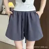 Shorts Deportivos de Color Albaricoque con Cordón para Mujer, Estilo Delgado de Verano, Cintura Alta, Adelgazantes, Holgados, Casuales, Pierna Recta, Pierna Ancha, de Tres Cuartos
