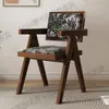 Silla de Comedor para el Hogar Estilo Francés Madera Maciza Estilo Retro Sillón de Diseñador Casual Respaldo Jacquard Silla de Mesa de Comedor Estilo Medio