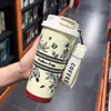 Caneca de café térmica Lírio-do-vale, aço inoxidável 316, elegante e leve, adequada para mulheres, copo de dupla finalidade, garrafa de água portátil com alça
