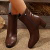 Amazon 2025 Novas Botas Femininas de Bico Fino Botas Zíper Lateral Botas Slim Botas Simples Tamanho Europeu Salto Grosso Moda Botas Curtas
