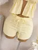 Maiô Feminino para Férias na Praia Estilo Novo Europeu e Americano 2026, Cor Sólida, Fofo, Casual, Amarração nas Costas, Conjunto de Duas Peças