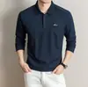 Camisa polo de alta calidad para hombre con media cremallera y manga larga, nuevo estilo otoño 2026, cuello camisero, algodón acanalado, camiseta casual para hombre