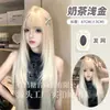 Peruca Tangyin Verão Feminina Longa Lisa Celebridade da Internet Peruca Cabelo Longo Liso Cor de Chá de Leite Loiro Claro Peruca Diária