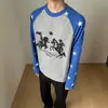 2026 Universo Independiente Retro Americano Estrella Ecuestre Manga Larga Raglán Bloque de Color Holgada Versátil Casual Camiseta