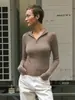 Tejido de punto con capucha y media cremallera transfronterizo para mujer, estilo europeo y americano 2026 Primavera/Verano, nuevo estilo, temperamento, para ir al trabajo, ajustado, de manga larga, suéter