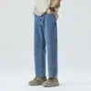 2026 Nova Marca Americana de Moda de Rua Jeans Reto Solto, Jeans Cropped Azul Vintage para Homens, Algodão