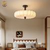 Luminária de teto redonda impressa Diglia francesa, estilo médio antigo, para quarto e sala de estar, retrô, nogueira, luz de espectro completo, proteção para os olhos