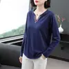 Camiseta feminina coreana de manga comprida, camisa com base interna, elegante, antienvelhecimento, solta, emagrecedora, moderna