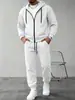 Conjunto de Lã Esportivo Casual com Capuz Masculino Cor Sólida Manga Longa Calça Longa Outono e Inverno Transfronteiriço Conjunto de Lã Quente Masculino