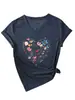 Amazon eBay Estação Independente Temperamento Casual Moda Feminina Coração Flor Azul Flor Rosa Gola V Manga Curta Camiseta