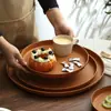 Bandeja de Madeira com Textura Estilo Japonês Bandeja de Chá de Plástico Bandeja Redonda para Copo de Água Doméstico Copo de Chá Bandeja para Hotel Restaurante Prato de Jantar Prato de Frutas