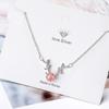 Collar de cuerno de alce con cristal de fresa natural para mujer, cadena de clavícula Mori, colgante de diamante simple para estudiante