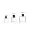 Frasco de Perfume Quadrado Plano de Vidro, Frasco Recarregável de Perfume Cosmético, Frasco Transparente com Borrifador de Pressão para Amostra, Garrafa Vazia para Venda no Atacado pelo Fabricante