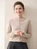 Cárdigan de punto fino 100% lana pura Yangzi para mujer, cuello redondo, simple, chaqueta de punto delicada, top elegante y versátil