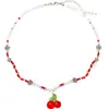 Nuevo Collar de Perlas con Cerezas en Forma de Corazón Estilo Coreano para Mujer, Versátil Dulce de Verano, Cadena para Clavícula con Personalidad Dulce y Fresca, Lindo Accesorio de Cuello para Niña