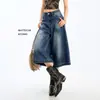 Jeans cortos vintage azules para mujer, estilo fino de verano, nuevo diseño americano, pantalones de pierna ancha de largo 7/8