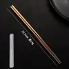 Palillos Cuadrados Medios de Cristal de Hielo de Titanio Puro de 23.5 cm, Palillos Portátiles para Estudiantes, Estuche Portátil de Viaje, Un Palillo por Persona, Antimoho, Antideslizantes
