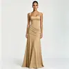 Ropa de Mujer Transfronteriza Nueva Primavera/Verano 2026 Europea y Americana de Temperamento Color Sólido Sin Mangas Ceñida a la Cintura Dobladillo Amplio Tirantes Finos Vestido de Noche Mujer