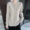 Nuevo Cárdigan de Punto de Lana Pura con Cuello Redondo de Manga Larga para Mujer Color Sólido Trenzado Holgado Versátil Suéter de Lana Otoño/Invierno 2026