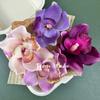 Cabeça de flor de cymbidium simulada cabeça de magnólia pessoas minoritárias DIY cocar grampo de cabelo caixa de presente combinando acessórios de grampo de cabelo decorativos