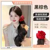Coleta rizada para mujer, pinza de garra con flor de rosa artificial, coleta falsa rizada ondulada en capas, para atar de lado a diario, accesorio para el cabello de peluca ligeramente rizado