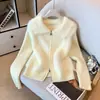Suéter Tricô Patchwork Gola Branca Feminino 2026 Outono/Inverno Novo Estilo Casaco da Moda ou Camada Interna Elegante Cardigan Top