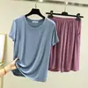 Pijama de algodão modal para primavera e verão, soltinho, de manga curta, calça de cinco pontos para mulheres, fino e adequado para usar fora, conjunto para casa