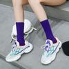 Calcetines finos de doble aguja apilables verticales 18 Nuevos calcetines de tubo medio de color sólido Calcetines de algodón para mujer japoneses Calcetines de estudiante