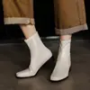 Estas botas son silenciosas~ botas estilizadas versátiles para ir al trabajo, colección otoño e invierno 2026, tacón medio grueso, punta cuadrada, botines elásticos ajustados a la pierna para mujer
