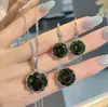 Anillo, Colgante y Pendientes Vintage Italianos Chapados en Oro con Imitación de Citrino Natural y Collar de Dos Tonos Oro con Piedra Aguamarina para Mujer