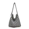 Bolsa de Lona Estilo Ins Coreano Preguiçosa e Relaxada Listrada Bolsa de Ombro Feminina para Ir ao Trabalho Bolsa Grande Capacidade Bolsa de Axila Feminina