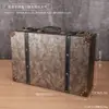 Maleta de madera de estilo europeo vintage, maleta de cuero antigua, caja de almacenamiento, pieza de exhibición para escaparates, accesorio para cine y fotografía, caja decorativa