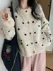 Cárdigan de Punto con Cuello Redondo Estilo Coreano de Lunares en Color de Contraste Retro para Mujer Otoño e Invierno Nuevo Holgado Adelgazante Más Fácil de Combinar Chaqueta Suéter
