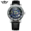 T-Winner/Victor 8012 Elegante Casual Hueco con Pedrería Correa de Cuero Manual Reloj Mecánico